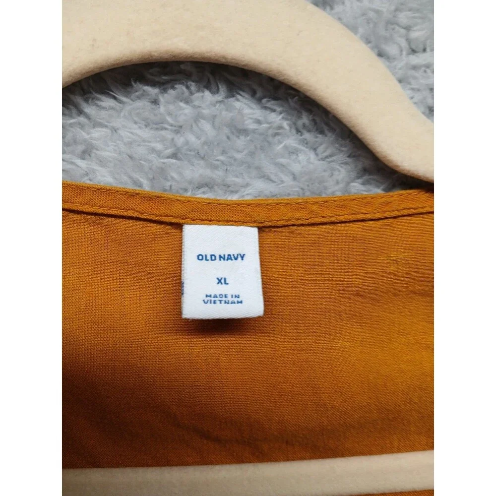 Old Navy Womens Copper Linen Blouse Size XL Button Front Boho Casual Solid